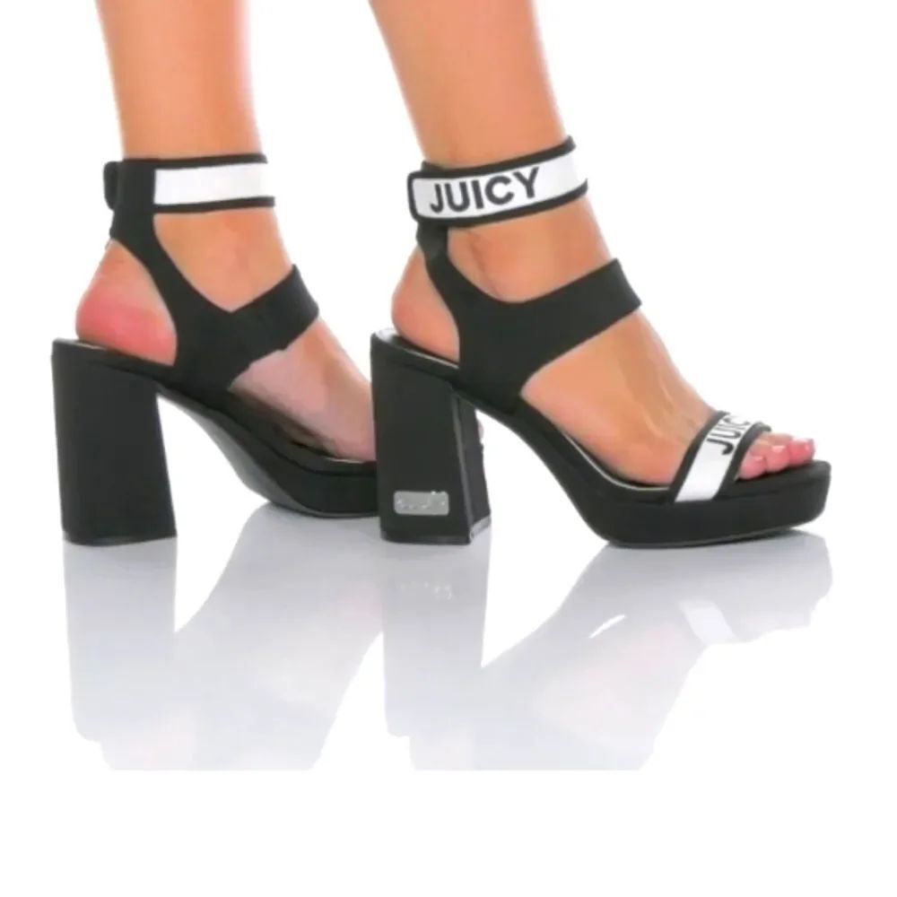 BRAND NEW JUICY COUTURE WOMEN'S GLISTEN PLATFORM STRETCH HEEL SANDALS R3